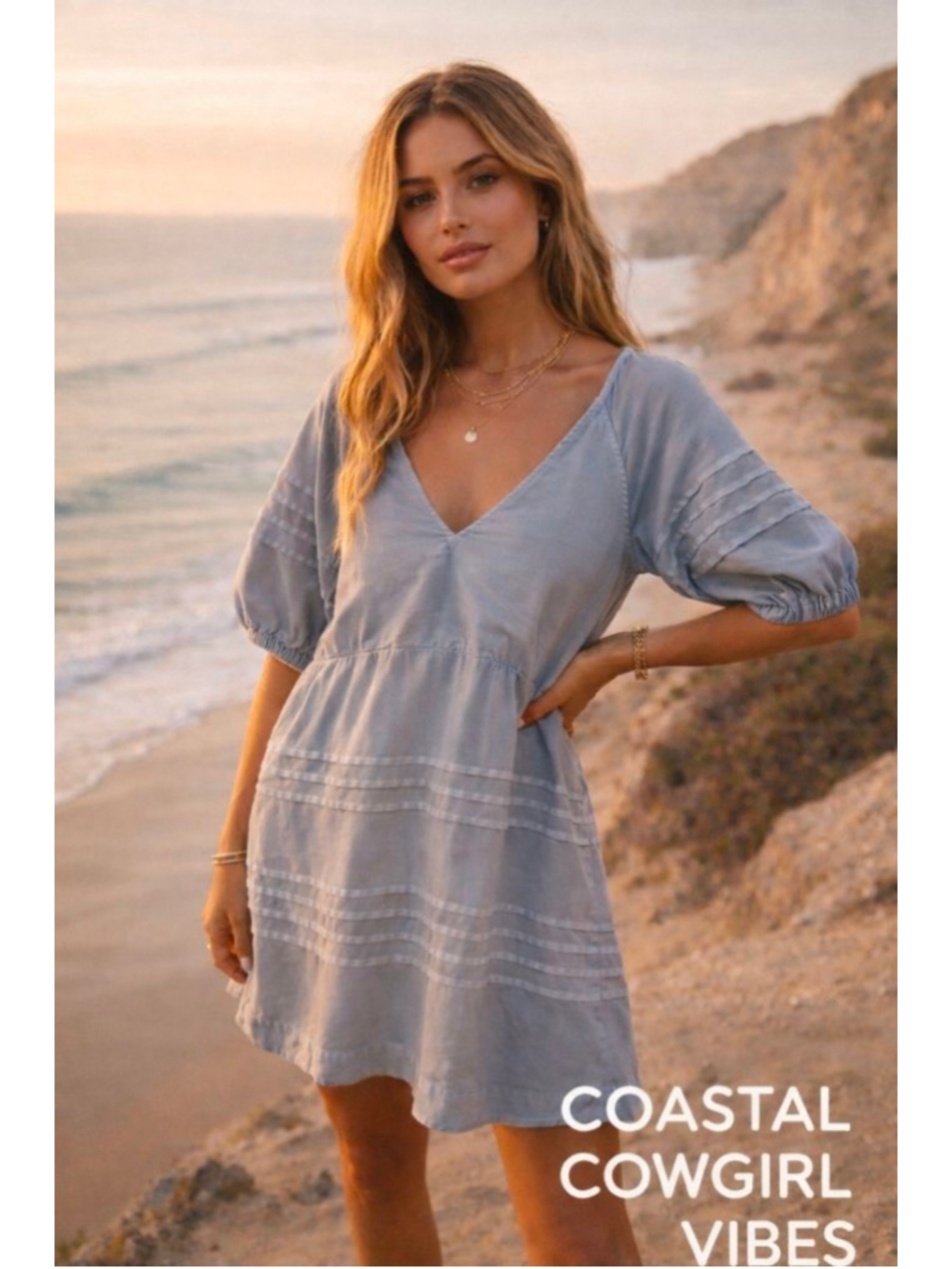 7 For All Mankind Light Blue Mini Dress Puff Sleeve Open Back Cotton Summer S